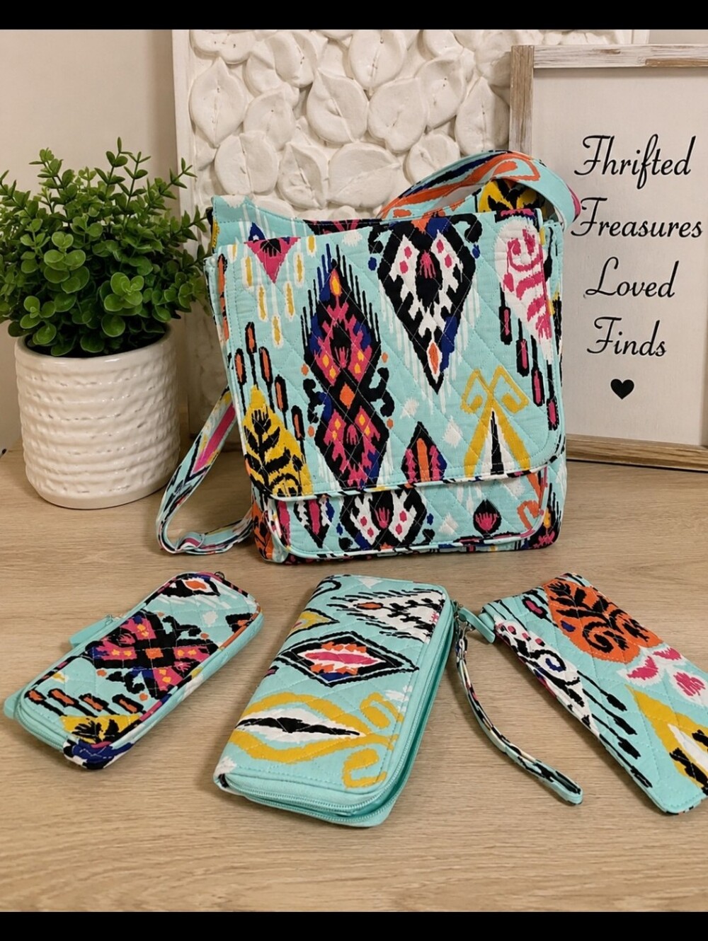Vera Bradley Pueblo Mini Hipster Crossbody Bag Wallet Eye Case Coin Purse Set